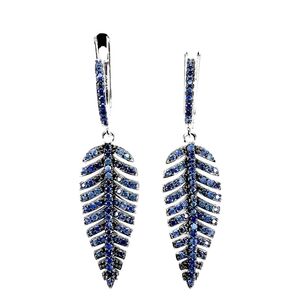 925 Sterling Silver Leaf-Shaped Earrings with Blue Sapphire Gemstone